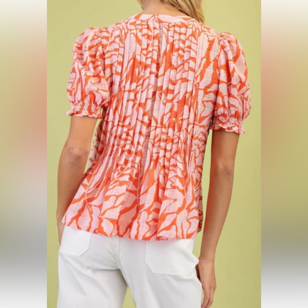 GGO Women's orange and White Patterned Blouse - Picture 8 of 8
